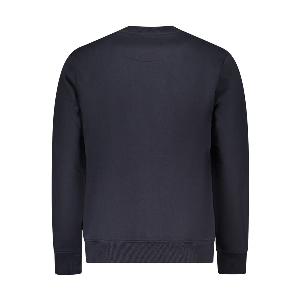 Back view of Pepe Jeans Blue Cotton Men Sweater showcasing sustainable design, long sleeves, and crew neck in blue.