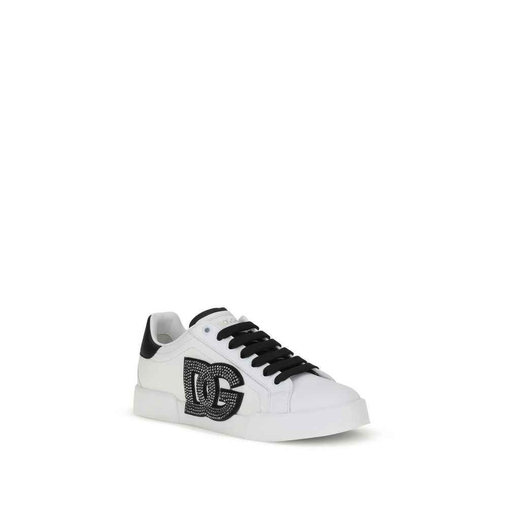 Dolce & Gabbana White Calf Leather Bos Taurus Low Top Sneakers with multicolored design and cushioned EVA sole for comfort.