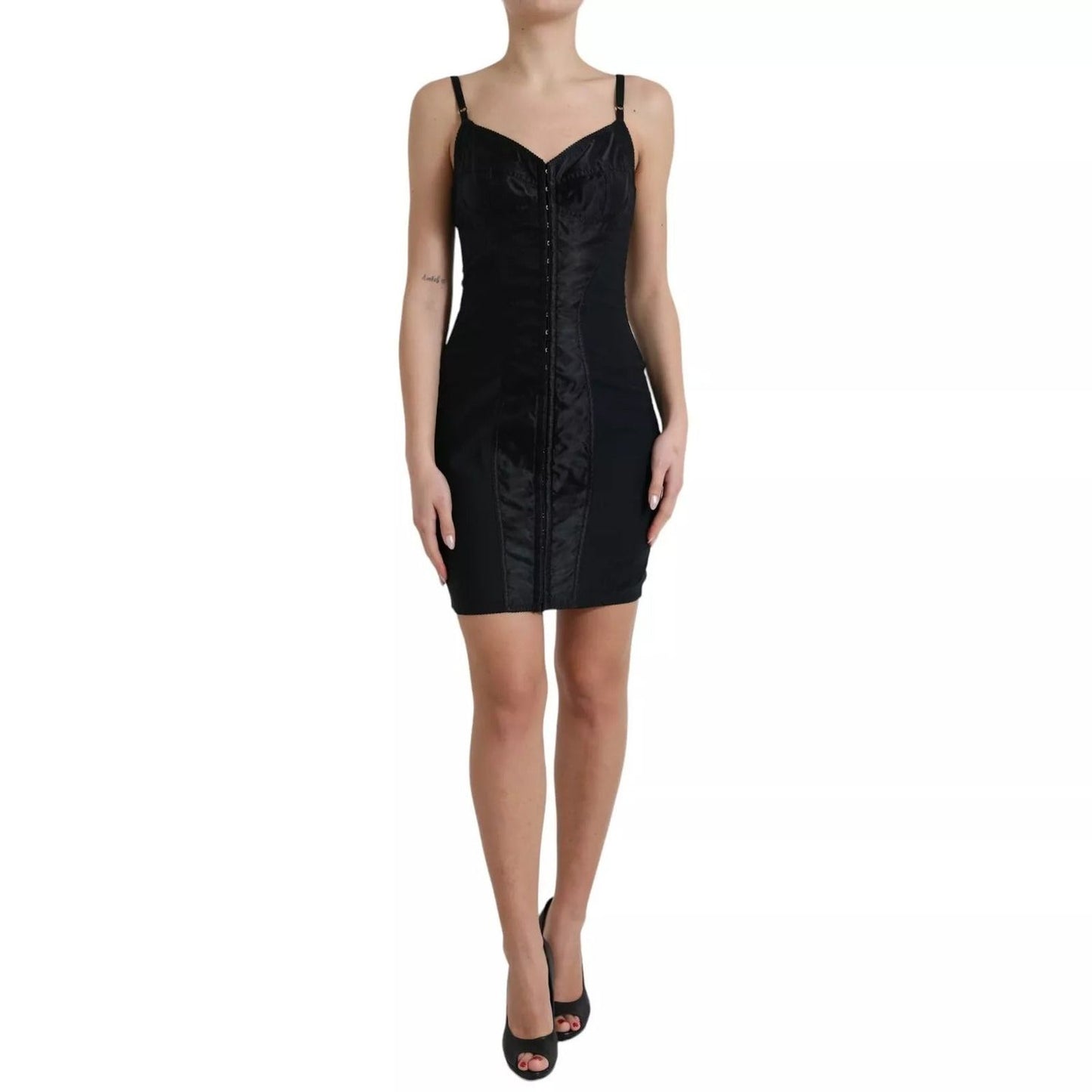 Dolce & Gabbana Black Nylon Bodycon Corset Bustier Mini Dress DR281045-42
