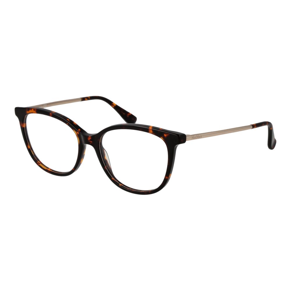 Max Mara Brown Women Glasses Frame, acetate panto style with full-rim, demo lenses, and branded case included. Frame width: 140mm, temples: 140mm.