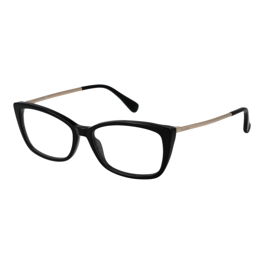 Max Mara Black Women Glasses Frame in full-rim rectangle style, featuring black plastic material and measuring 54-15-140.