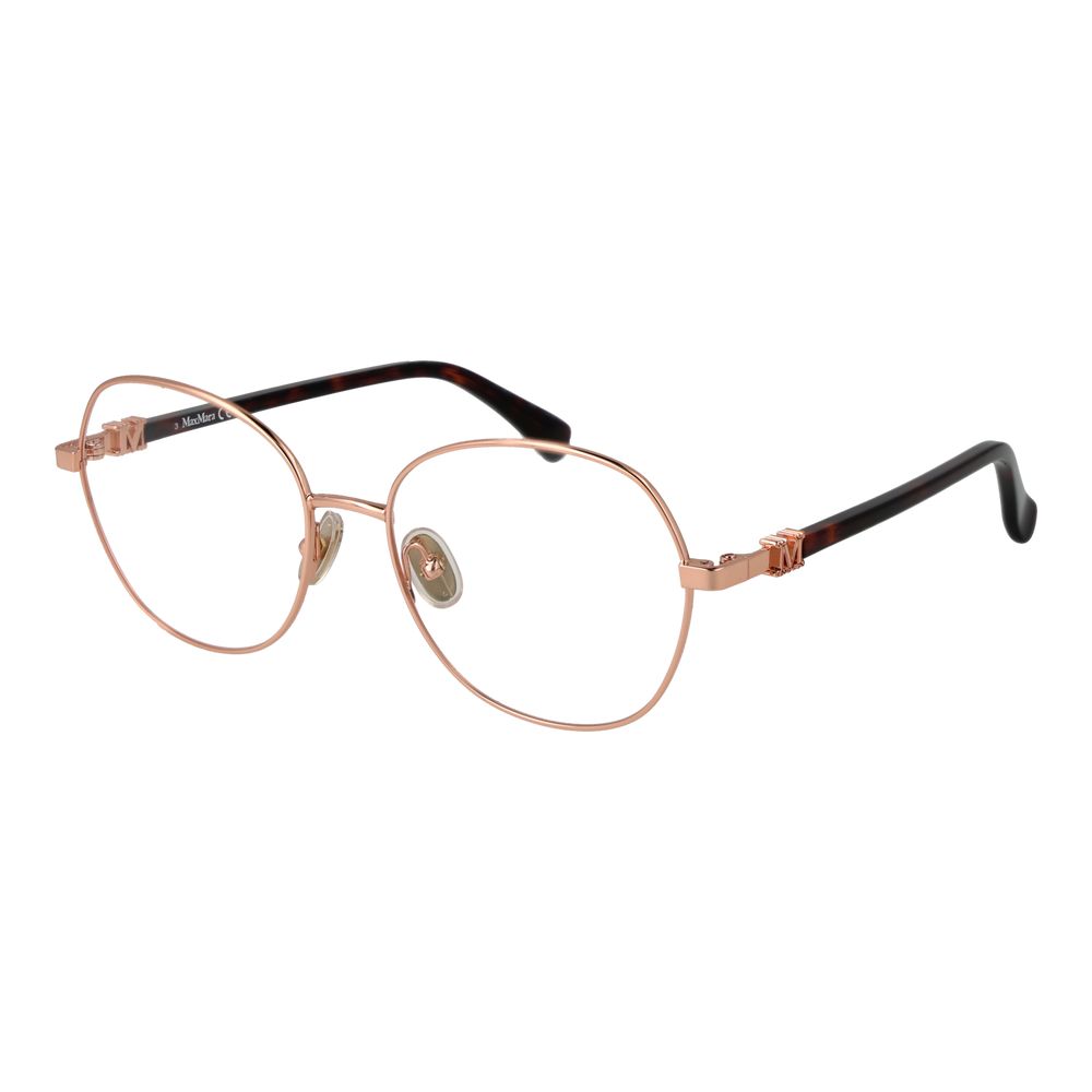 Max Mara Rose Gold Women Glasses Frame, full-rim metal, round style, demo lenses, size 54-17-140.