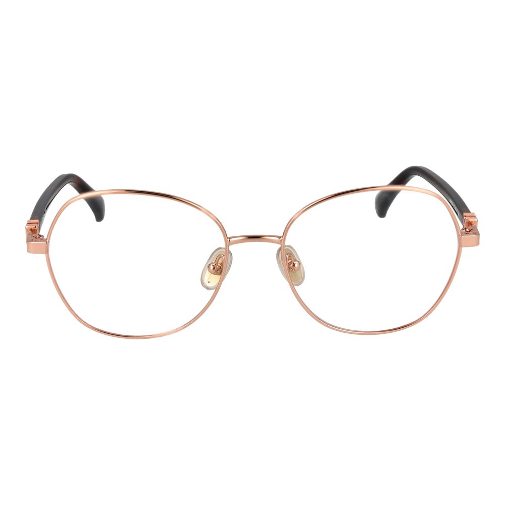 Max Mara Rose Gold Women Glasses Frame, full-rim round metal design, 54mm lenses, demo plastic lenses, stylish and elegant eyewear.