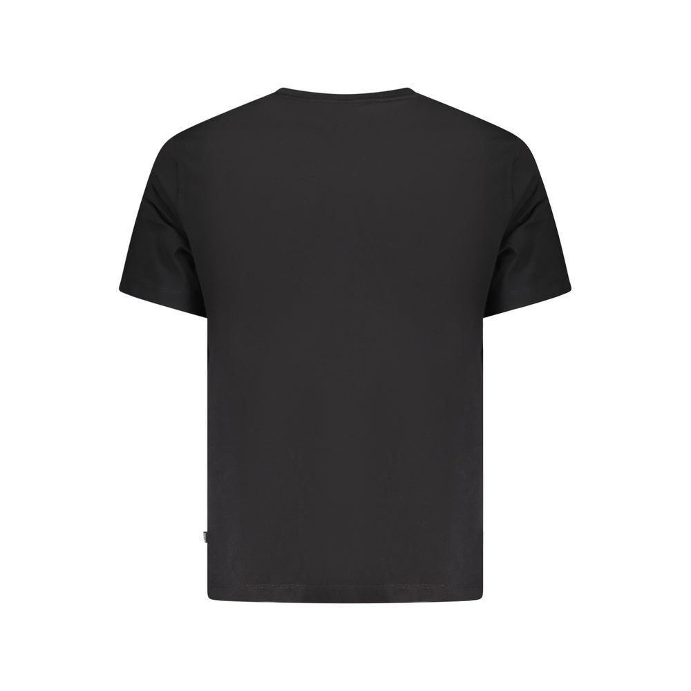 Back view of Guess Jeans Black Cotton Men T-Shirt with short sleeves and crew neck, showcasing minimalist design and comfort.
