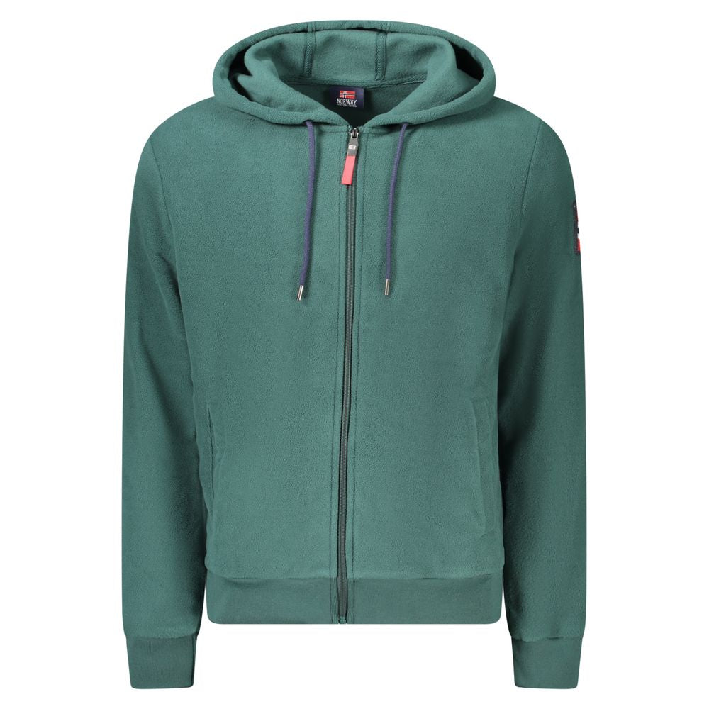 Alt Tag: Norway 1963 Green Polyester Men Sweater with hood and zip, featuring subtle embroidery. Ideal for smart-casual urban style.