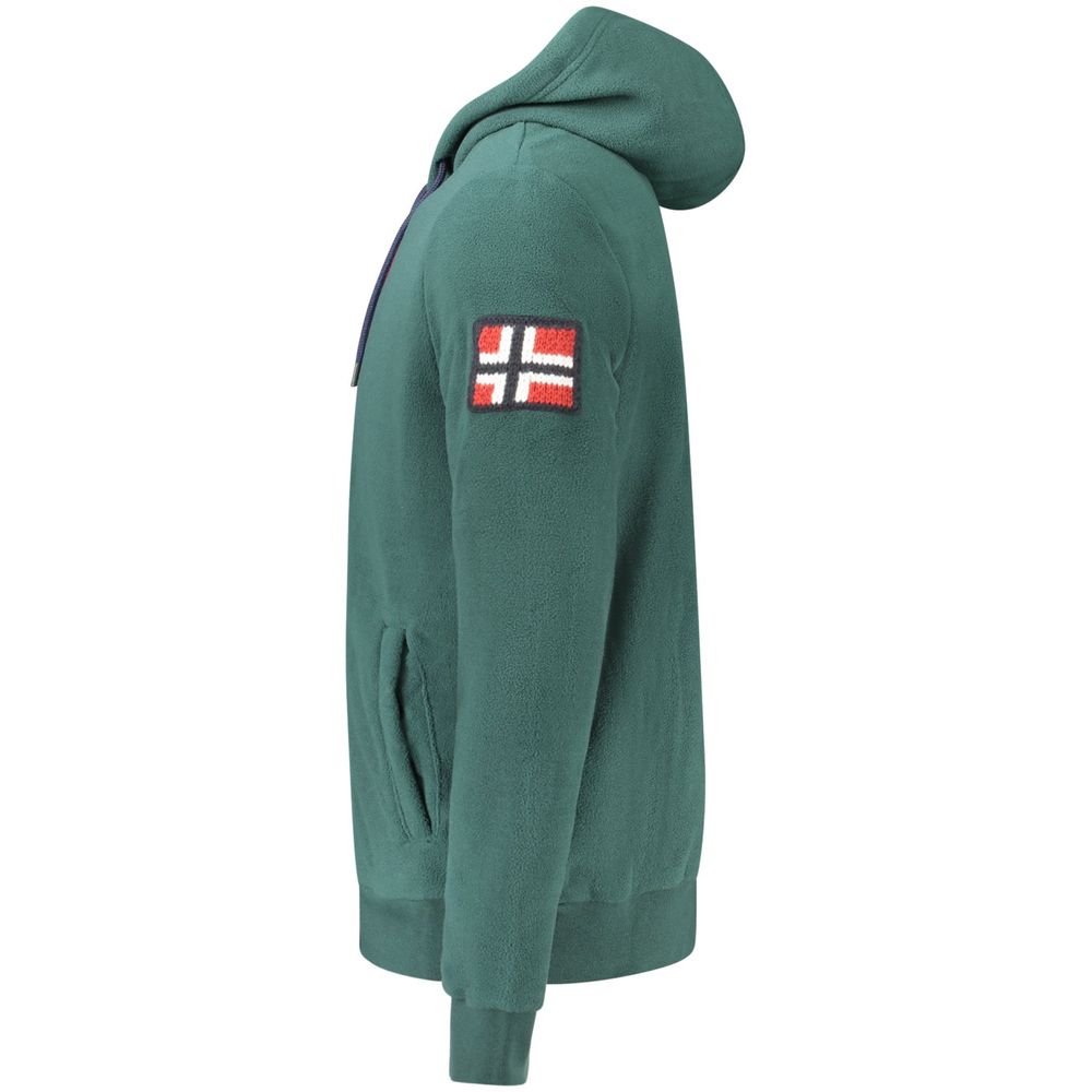 Norway 1963 Green Polyester Men Sweater with hood, long sleeves, and embroidery, featuring two pockets and a sleek design.