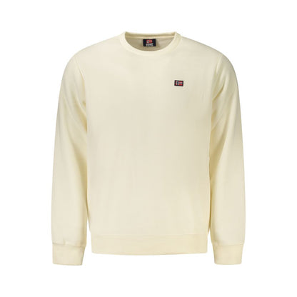 Norway 1963 White Cotton Men Sweater with long sleeves, crew neck, and logo applique, offering Nordic style and modern elegance.