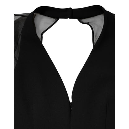 Emporio Armani Black Sheer Sleeve Belted V-Neck Mini Dress