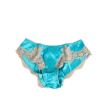 Dolce & Gabbana Blue Silk Satin Lace Trim New Slip Underwear