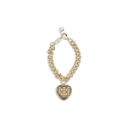Valentino Garavani Gold Brass Bracelet with heart charm, VLogo, and swivel lobster clasp
