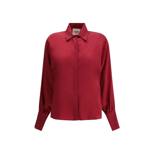 Crida Milano Multicolor Silk Shirt with high collar, satin finish, and minimalist elegance.