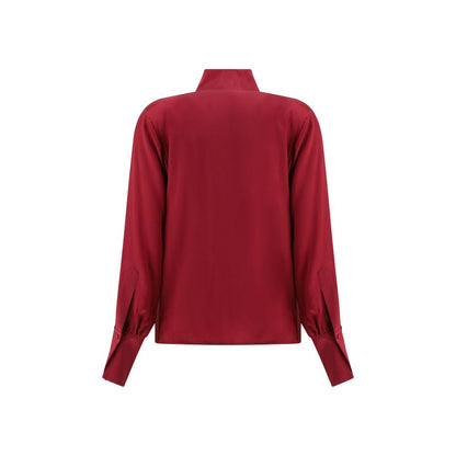 Back view of Crida Milano Multicolor Silk Shirt with high collar and buttoned cuffs, showcasing elegant satin texture and minimalist design.