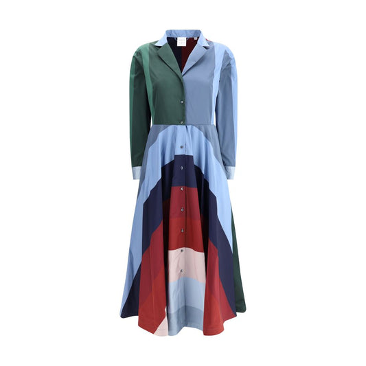 Sara Roka Multicolor Polyester Casual Dress with geometric color block pattern and elegant lapels.