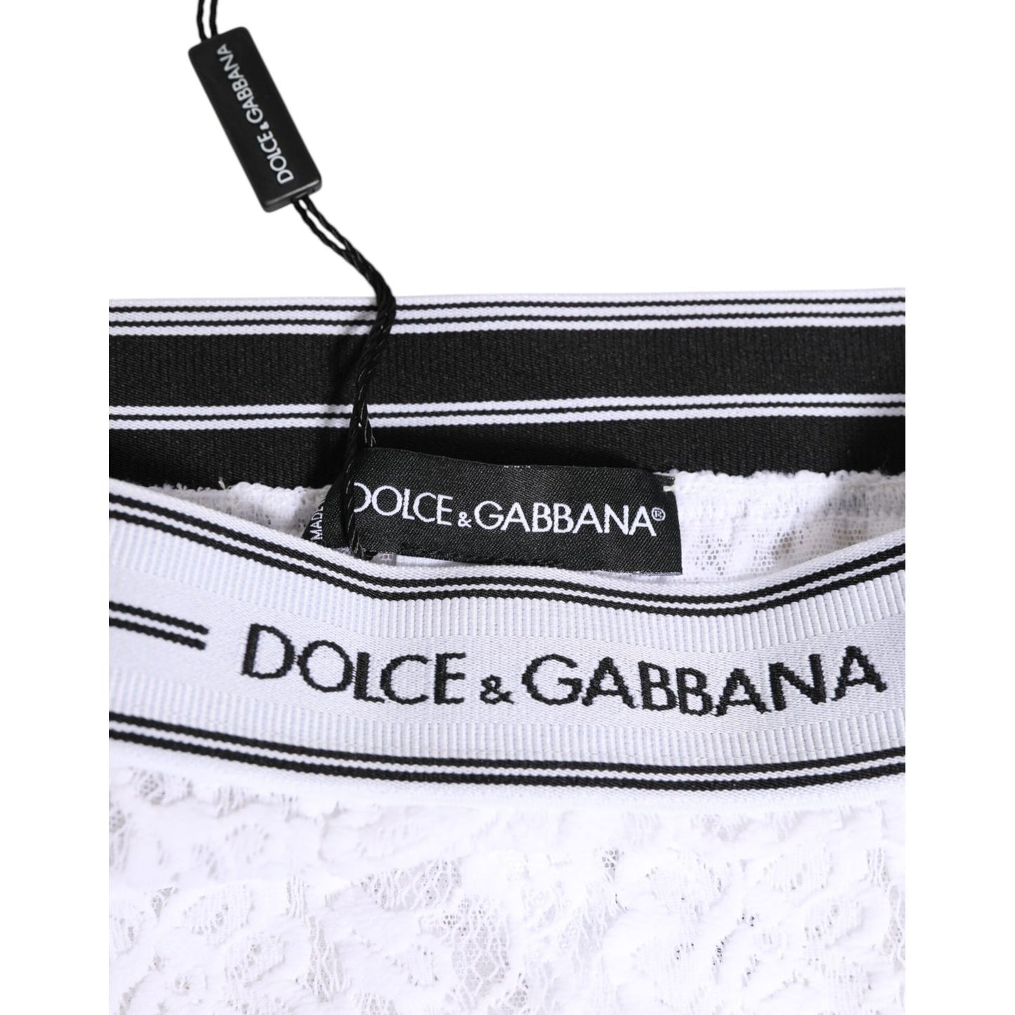 Dolce & Gabbana White Lace Slip Brief Logo Waistband Underwear