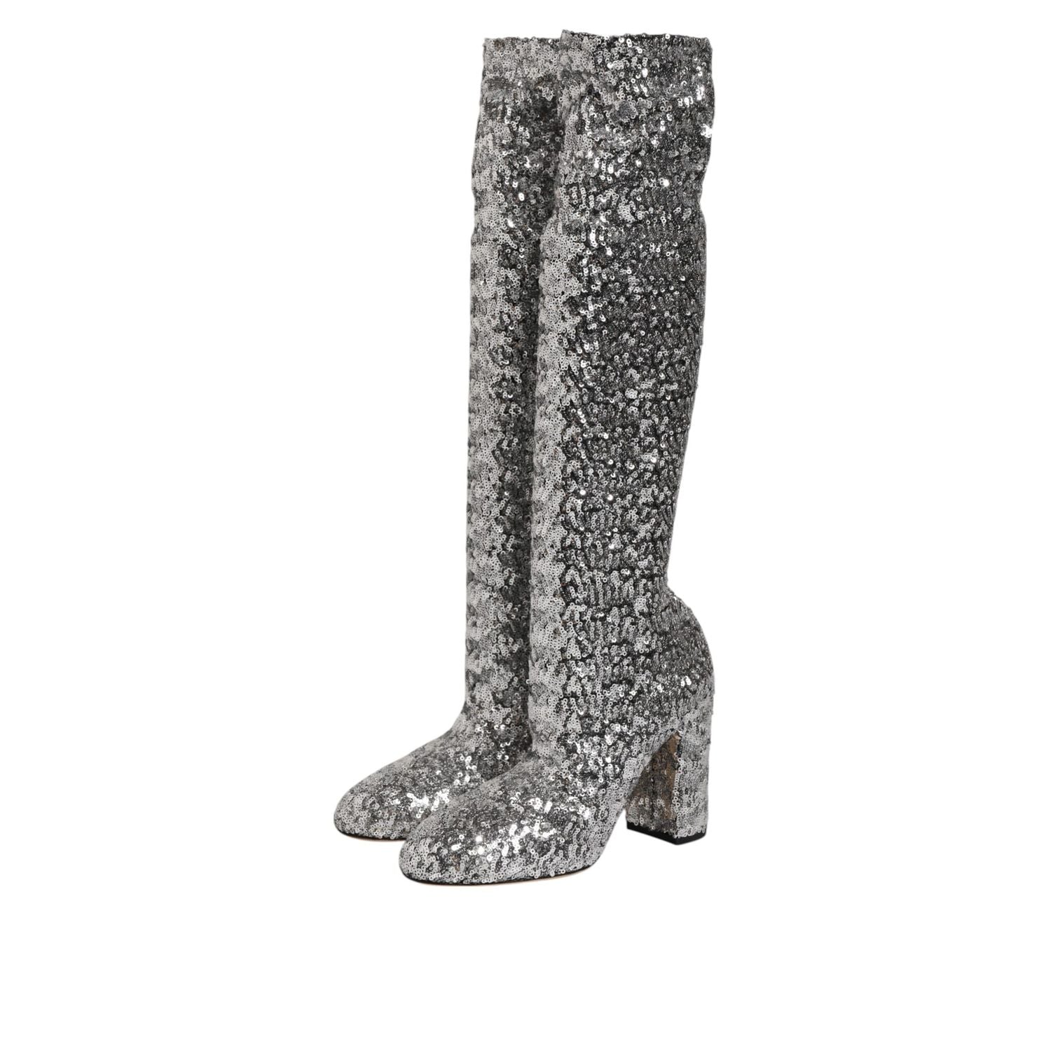 Dolce & Gabbana Shoes Silver Sequins Glitter High Heel Boot Shoes