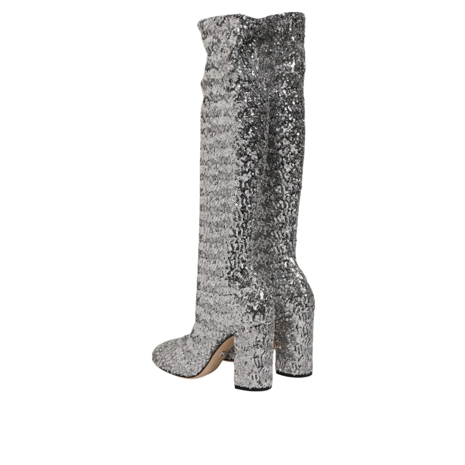 Dolce & Gabbana Shoes Silver Sequins Glitter High Heel Boot Shoes