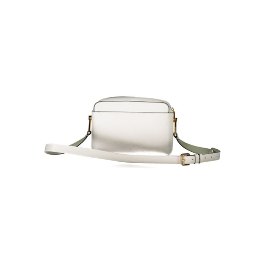 Coccinelle White Leather Handbag with adjustable shoulder strap, 2 external pockets, contrasting details, and zip closure