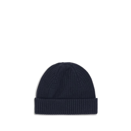 Parajumpers Ribbed Beanie Hat in navy, featuring ribbed knit, iconic Parajumpers tape, 70% Merino Wool and 30% Acrylic for winter wear.