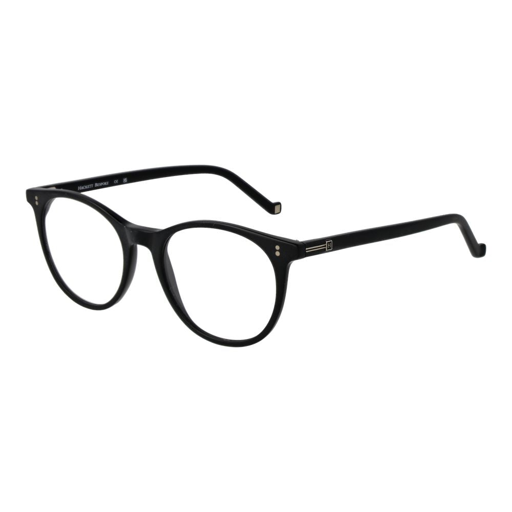 Hackett Black Men Glasses Frame in acetate, full-rim style, with demo lenses, size 48-17-145, includes branded case, no spring hinge.