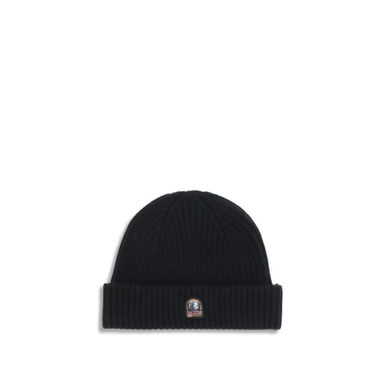 Parajumpers Ribbed Beanie Hat in black with ribbed knit design and iconic logo for winter wear.
