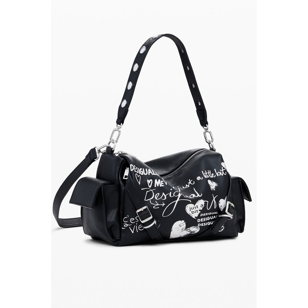 Desigual Black Polyethylene Women Handbag with adjustable strap and logo, featuring a stylish design and multiple pockets for organization.