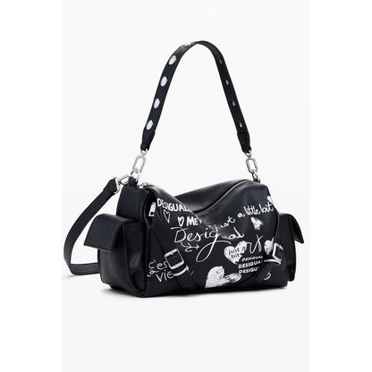 Desigual Black Polyethylene Women Handbag with adjustable strap and logo, featuring a stylish design and multiple pockets for organization.
