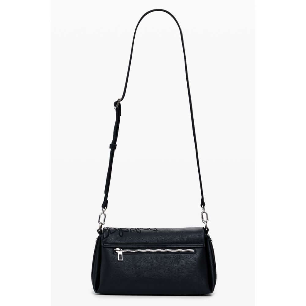 Desigual Black Polyethylene Women Handbag with luxurious embroidery and adjustable strap, showcasing modern design and versatility.