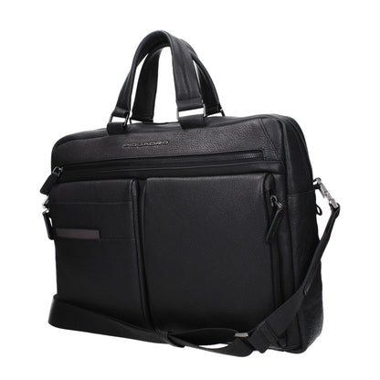 Piquadro Black Leather Business And Laptop Bag