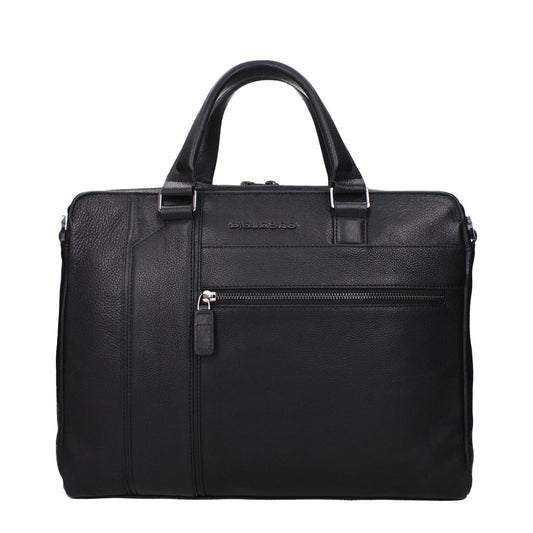 Piquadro Black Leather Business And Laptop Bag