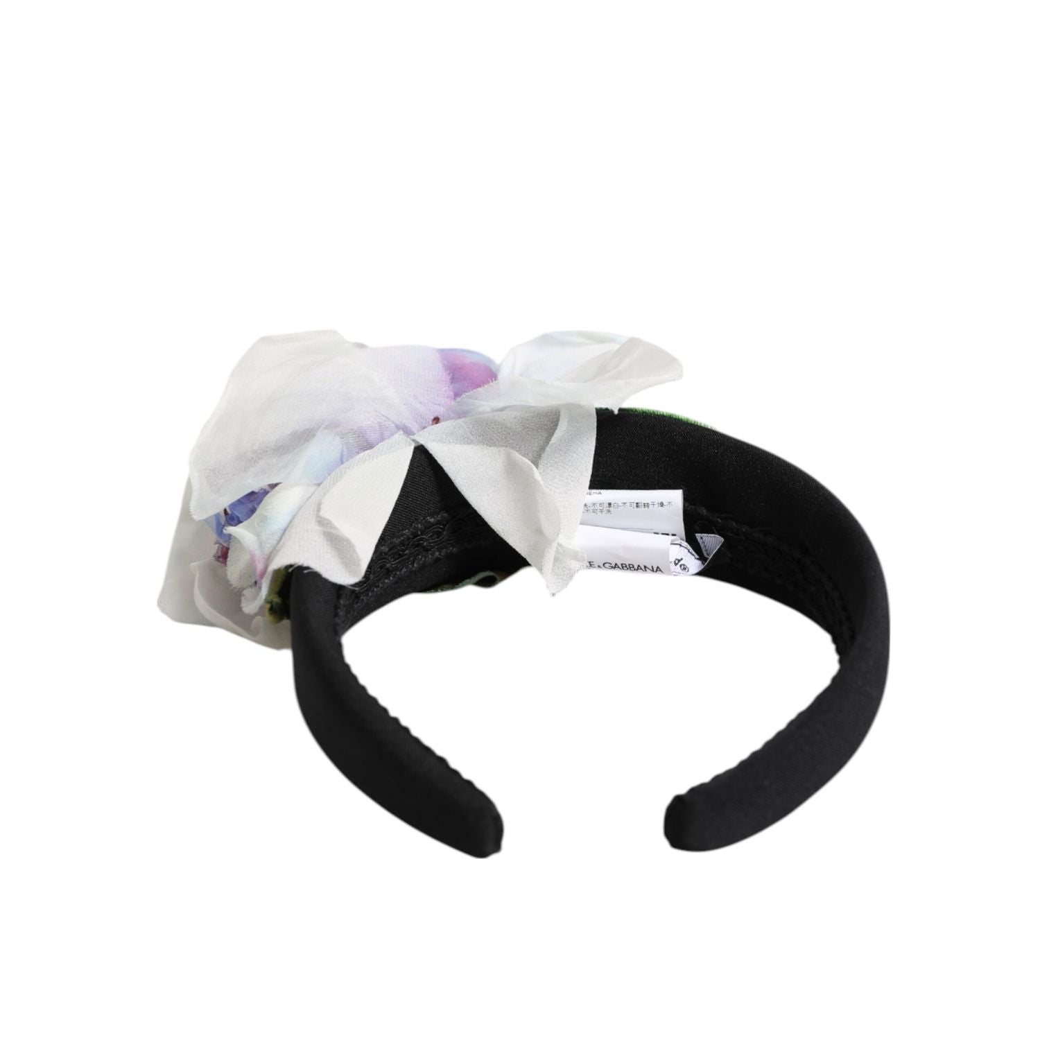 Dolce & Gabbana Black Green Silk Purple White Floral Appliqué Accessory Headband