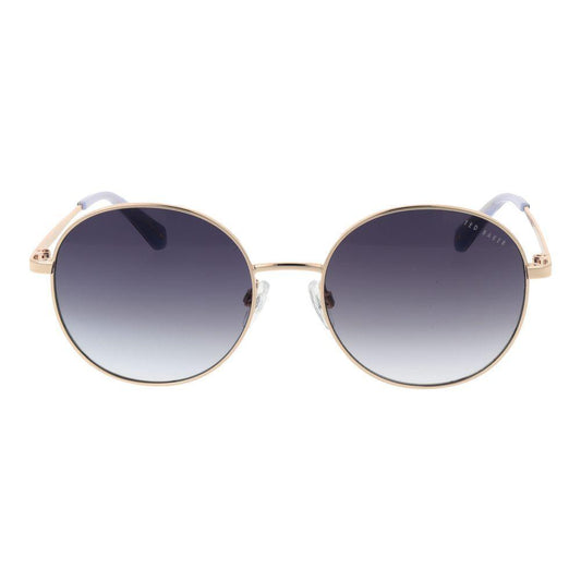 Ted Baker Gold Women Sunglass with full-rim gold acetate frame and gradient round grey lenses offering 100% UVA & UVB protection.