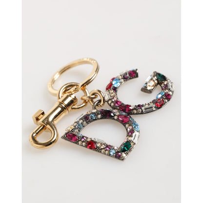 Dolce & Gabbana Multicolor Crystal DG Logo Gold Keychain Charm Keyring