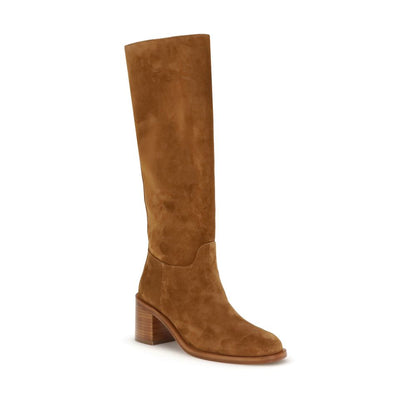 Stuart Weitzman Brown Calf Leather Bos Taurus High Heel Boots knee-high suede design with block heel
