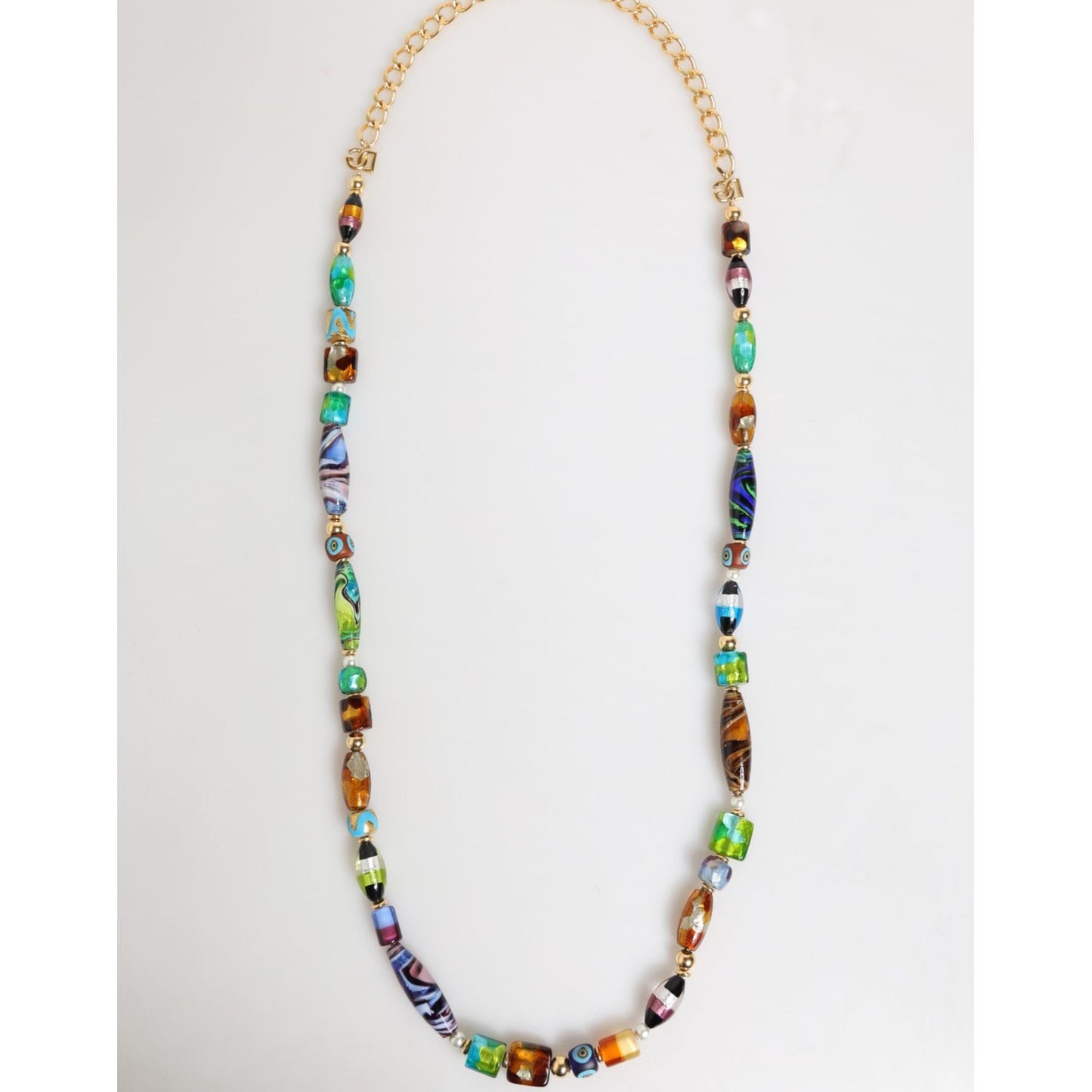 Dolce & Gabbana Multicolor Murano Glass Beads Gold Chain Jewelry Necklace