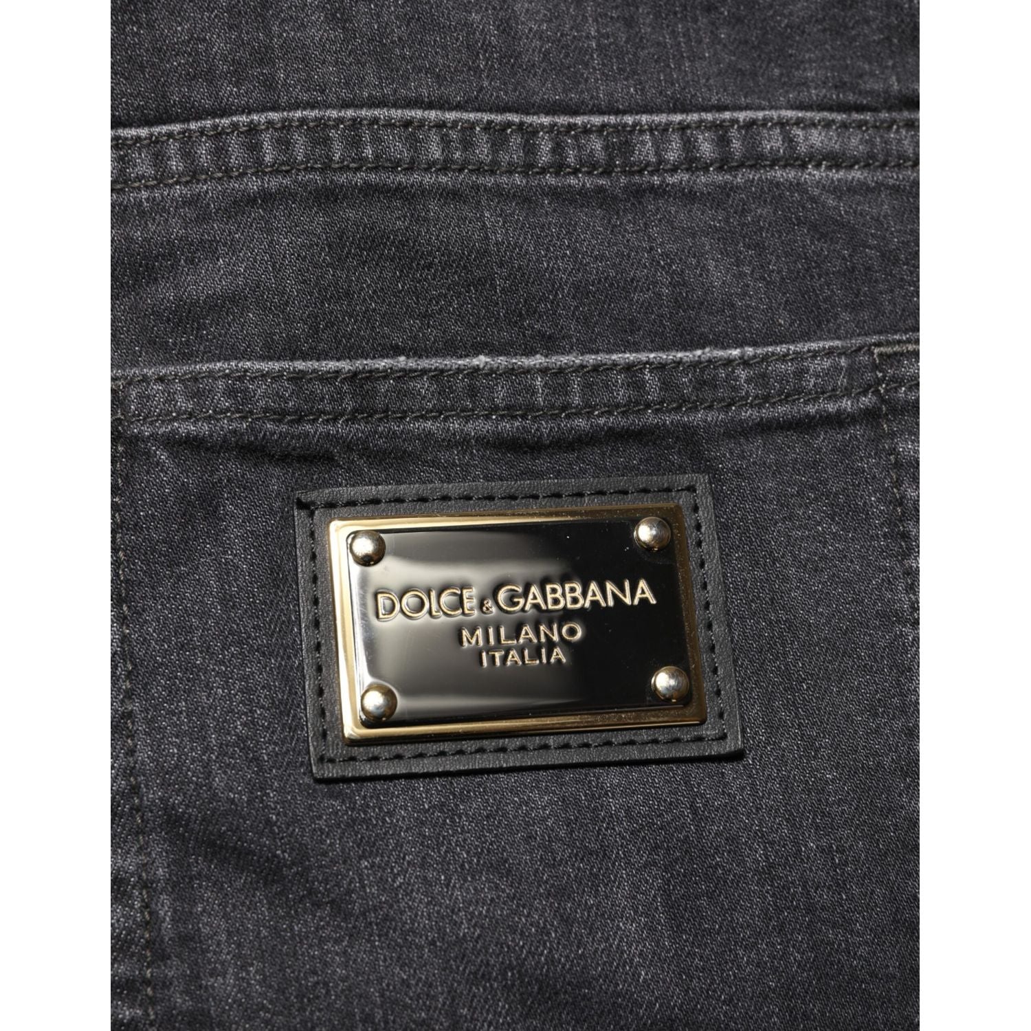 Dolce & Gabbana Black Cotton Slim Fit Distressed Ripped Logo Jeans