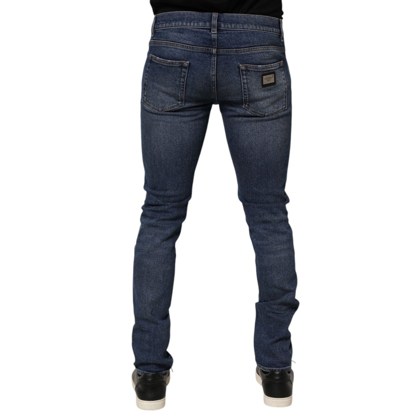 Dolce & Gabbana Blue Cotton Logo Plaque Skinny Men Denim Jeans