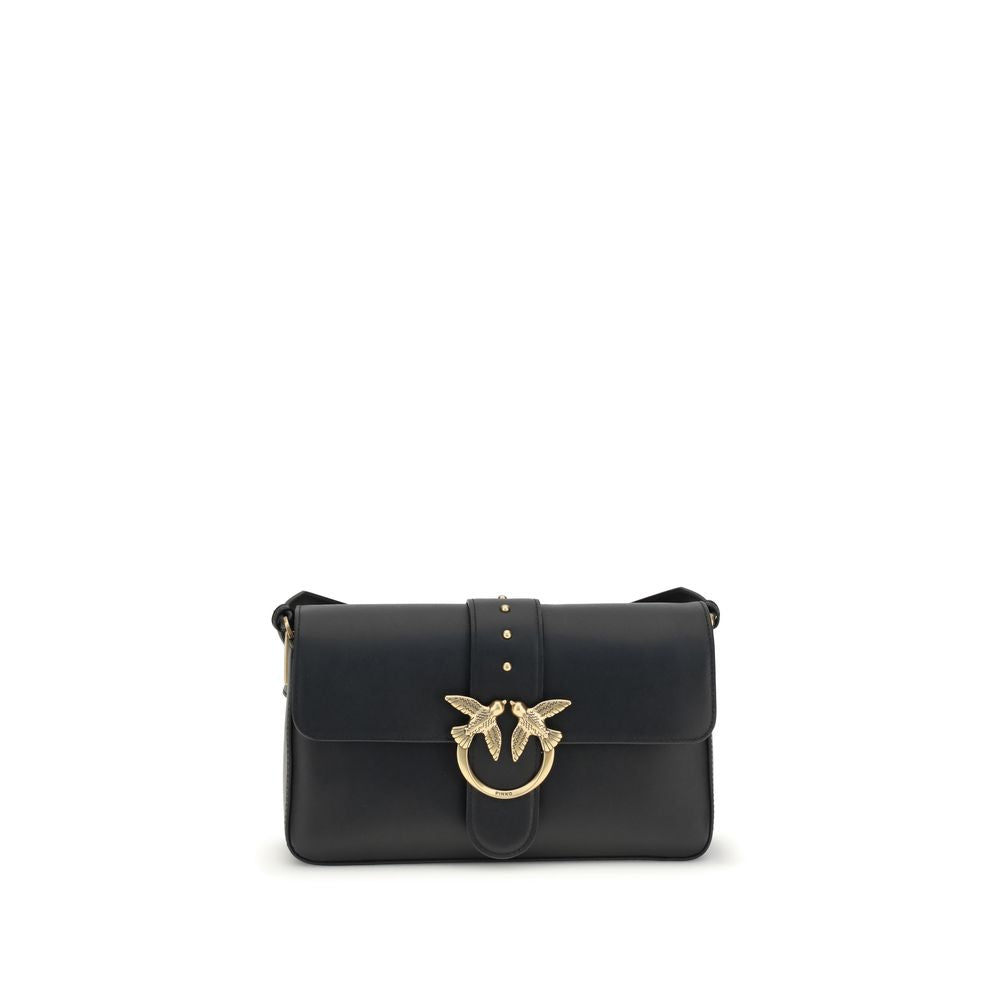 PINKO Love One Bag in smooth calf leather with Love Birds buckle and interchangeable straps, featuring magnetic closure. AW25 Collection.