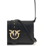 PINKO Love One Bag in black calf leather with Love Birds buckle, removable straps, ideal for AW25 season.