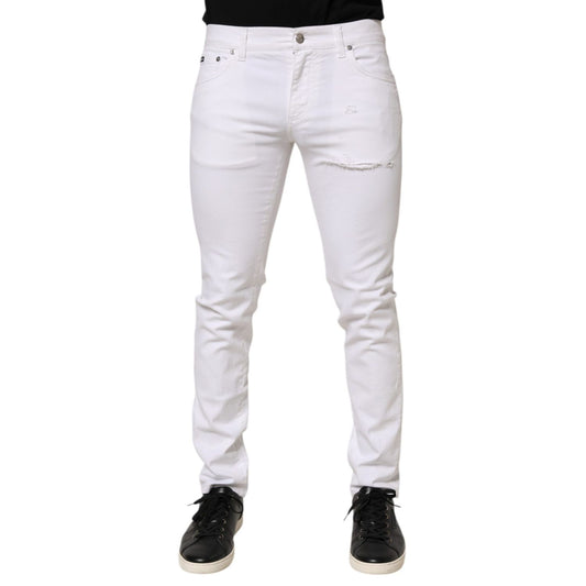 Dolce & Gabbana White Ripped Cotton Skinny Men Denim Jeans