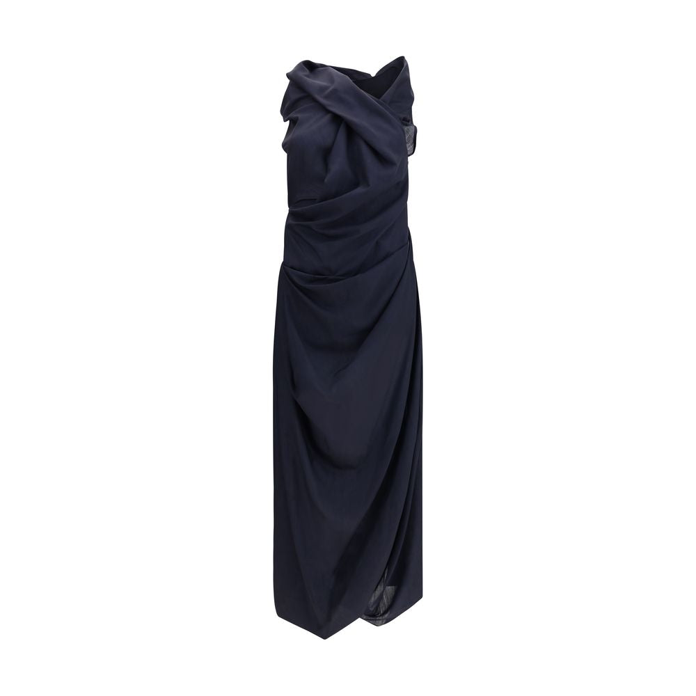 Vivienne Westwood Blue Wool Casual Dress with asymmetric draping and halter neckline