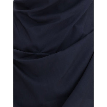 Close-up of fabric texture on Vivienne Westwood Blue Wool Casual Dress, highlighting elegant draping and rich blue color.