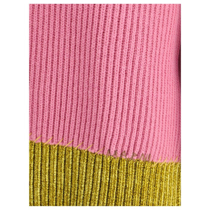 Close-up of pink and yellow English rib knit on Marni Multicolor Fleece Wool Sweatshirt, showcasing texture and color-block design.