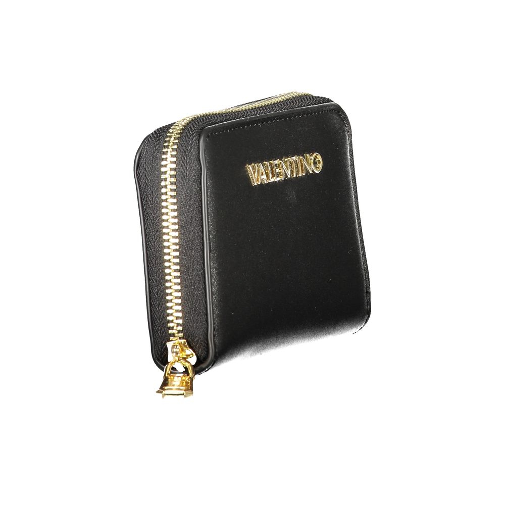 Mario Valentino Black Polyethylene Wallet with logo, 6 compartments, coin purse, card spaces, zip closure.
