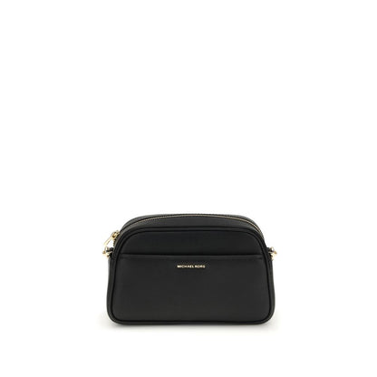 Michael Kors Black Calf Leather Bos Taurus Shoulder Bag with gold-tone accents and removable strap, featuring front pocket and zip closure.