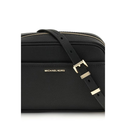 Michael Kors Black Calf Leather Bos Taurus Shoulder Bag with gold-tone details and zipper closure.