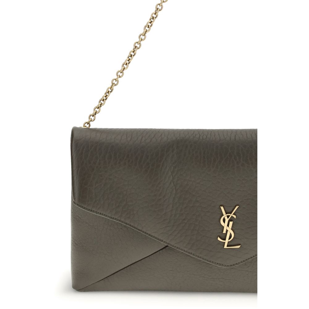 Saint Laurent Green Lamb Ovis Aries Aries Shoulder Bag with chain and Cassandre logo.