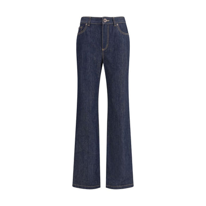 Alexander McQueen Blue Cotton Straight-Leg Jeans with contrast stitching, five-pocket design, and front zip closure.