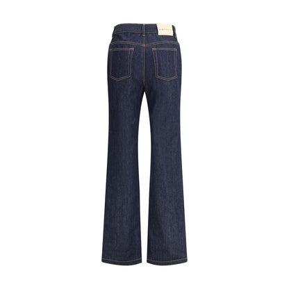 Back view of Alexander McQueen Blue Cotton Straight-Leg Jeans with five-pocket design, contrast stitching, and a regular fit.