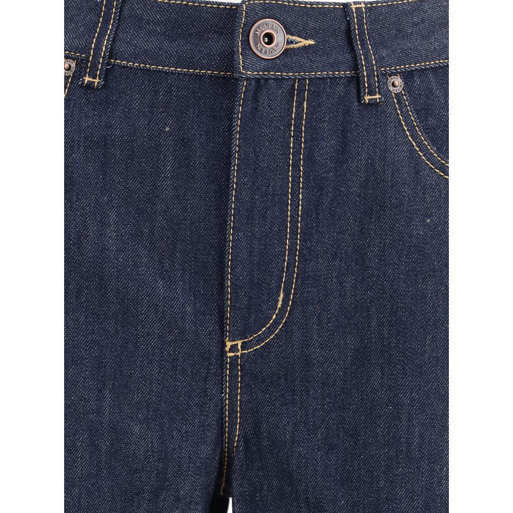 Alexander McQueen Blue Cotton Straight-Leg Jeans with contrast stitching and five-pocket design.