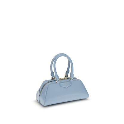 Givenchy Light Blue Calf Leather Bos Taurus Handbag with gold-finish metallic details, featuring adjustable shoulder strap and zipper closure.